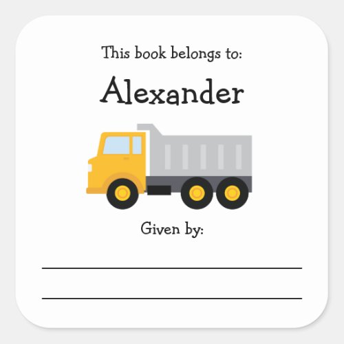 Dump Truck childrens bookplate with message