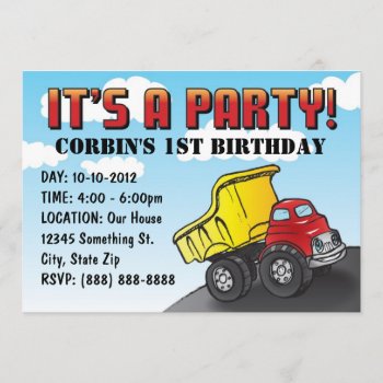 Dump Truck Child's Birthday Invitation by DesignsByLydia at Zazzle