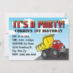 Dump Truck Child&#39;s Birthday Invitation at Zazzle