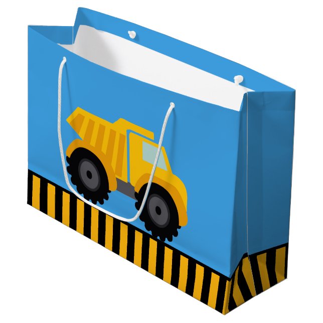 Dump Truck Child's Large Birthday Gift Bag (Front Angled)