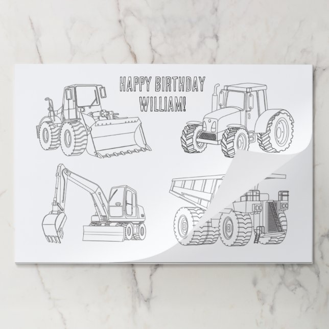 Dump Truck Coloring Paper Placemat (Folded)