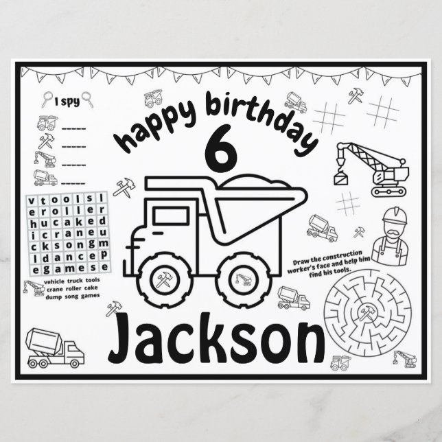 Dump Truck coloring sheet, truck activity sheet (Front)