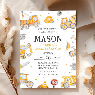 Dump Truck Construction 3rd Birthday Invitation