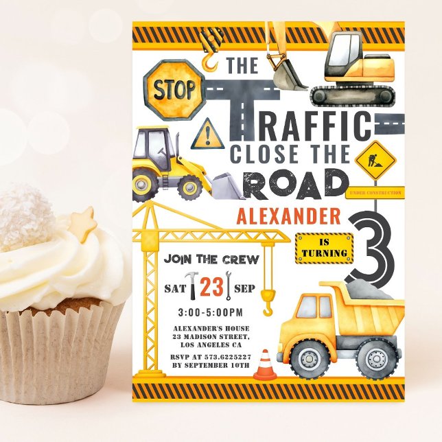 Dump Truck Construction 3rd Birthday Party Invitat Invitation (Creator Uploaded)