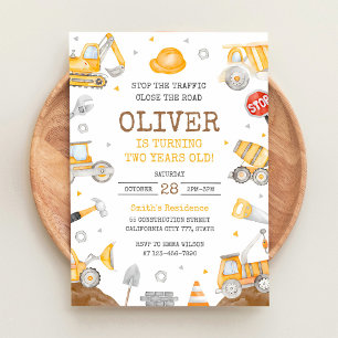 Dump Truck Construction 5th Birthday Invitation