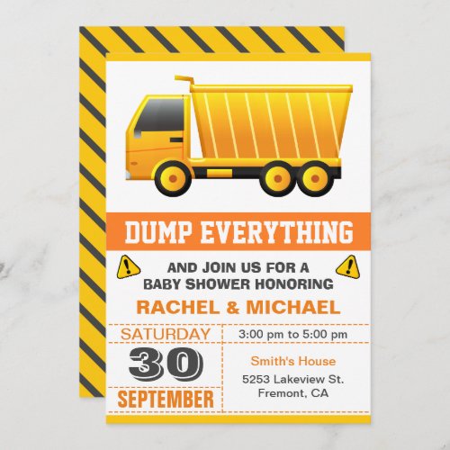 Dump Truck Construction Baby Shower Invitation