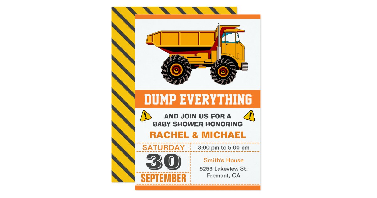 Dump Truck Construction Baby Shower Invitation Zazzle Com