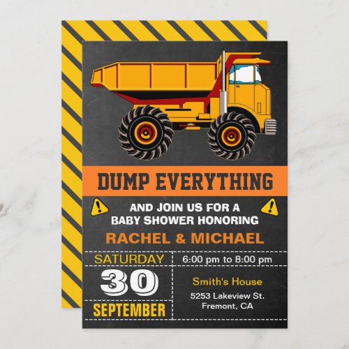 Dump Truck Construction Baby Shower Invitation