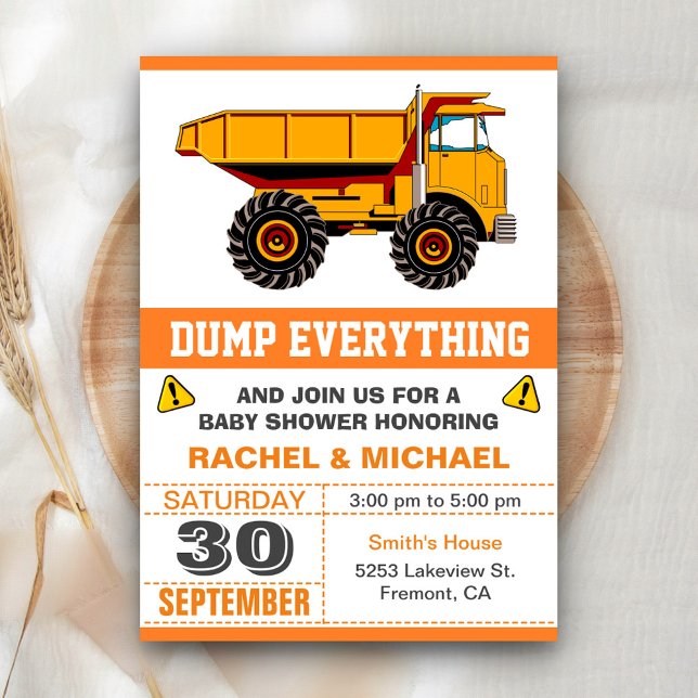 Dump Truck Construction Baby Shower Invitation (Creator Uploaded)