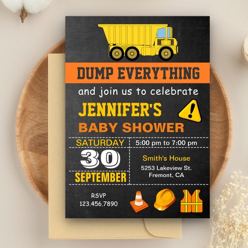 Dump Truck Construction Baby Shower Invitation