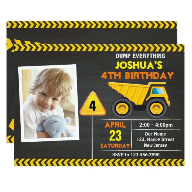 Dump Truck Construction Birthday Invitation