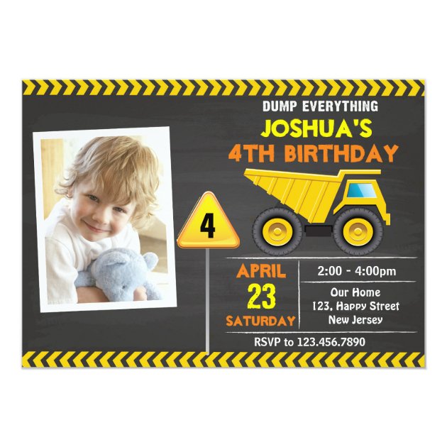 Dump Truck Construction Birthday Invitation