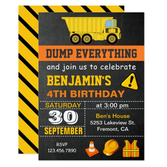 dump truck construction birthday party invitation zazzle com
