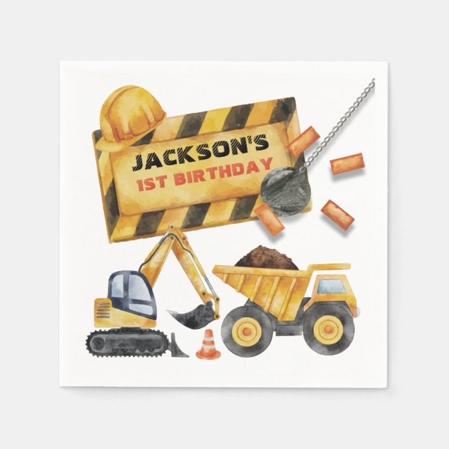 Dump Truck Construction Birthday Party Napkins (Front)