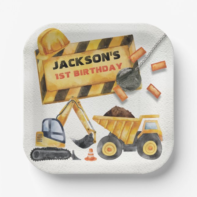 Dump Truck Construction Birthday Party Paper Plates (Front)