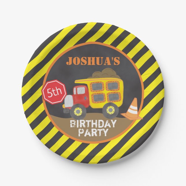 Dump Truck Construction Birthday Party Paper Plates (Front)