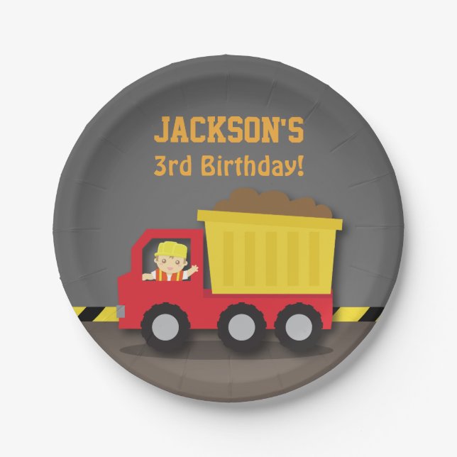 Dump Truck Construction Birthday Party Supplies Paper Plates (Front)