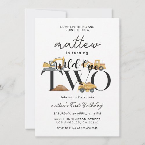 Dump Truck Construction Boy Birthday Invitation