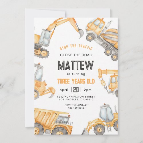 Dump Truck Construction Boy Birthday Invitation