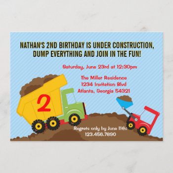 Dump Truck Construction Boy Birthday Party Invitation by InvitationBlvd at Zazzle