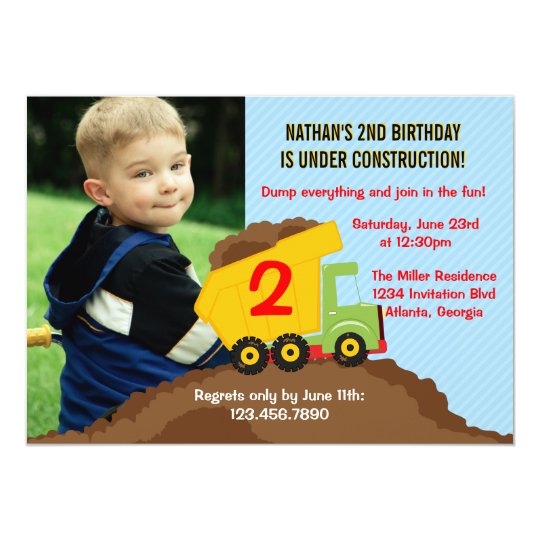 Dump Truck Construction Boy Birthday Party Photo Card | Zazzle