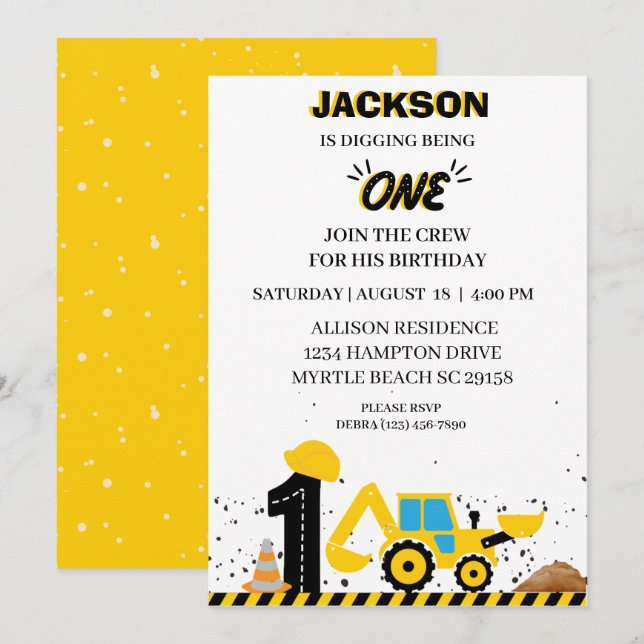 Dump Truck Construction Boys Birthday Party Invitation (Front/Back)