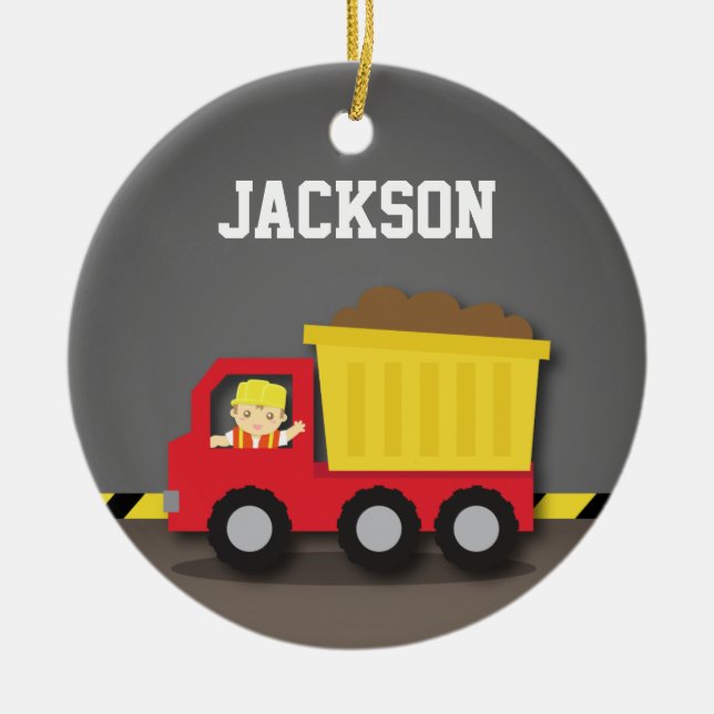 Dump Truck Construction Builder Boys Room Decor Ceramic Ornament (Front)
