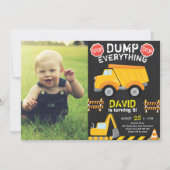 Dump Truck Construction Chalk Birthday with Photo Invitation (Front)