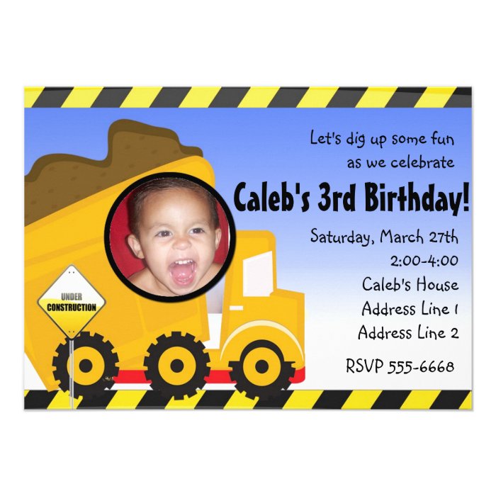 Dump truck construction photo party invitation