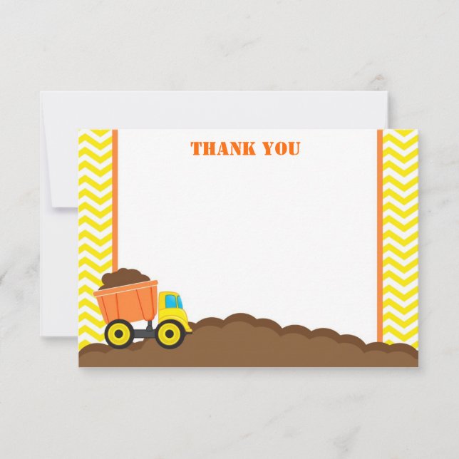 Dump Truck Construction Thank You Cards (Front)