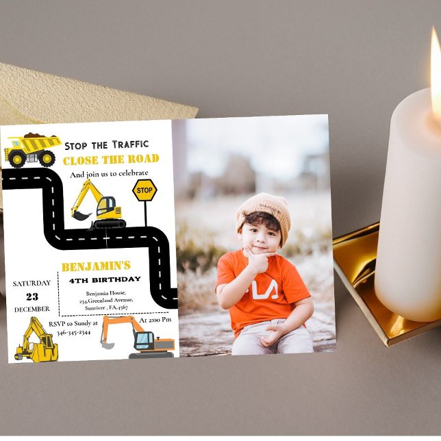 Dump truck construction theme birthday invitation (Creator Uploaded)