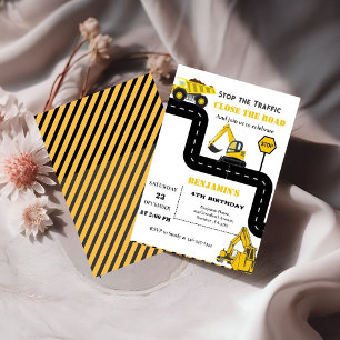 Dump truck construction theme birthday invitation