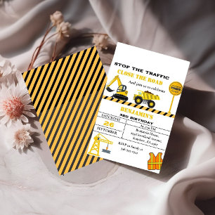Dump truck construction theme birthday invitation