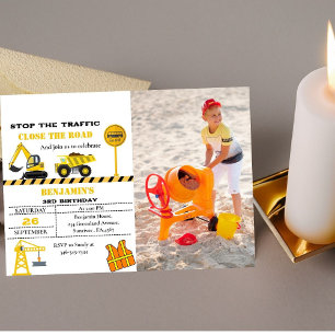 Dump truck construction theme birthday invitation