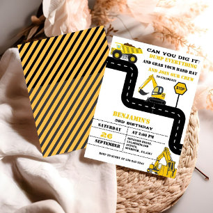 Dump truck construction theme birthday invitation