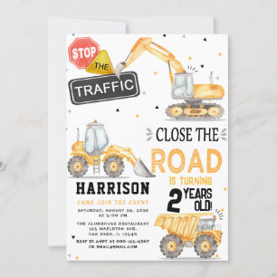 Dump Truck Construction Theme Party Birthday Invitation