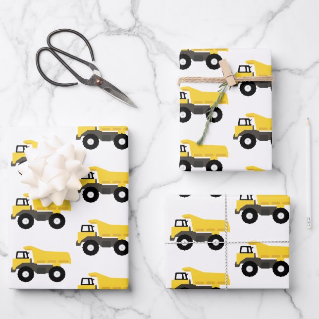 Dump Truck Construction Trucks Wrapping Paper Sheets (Front)