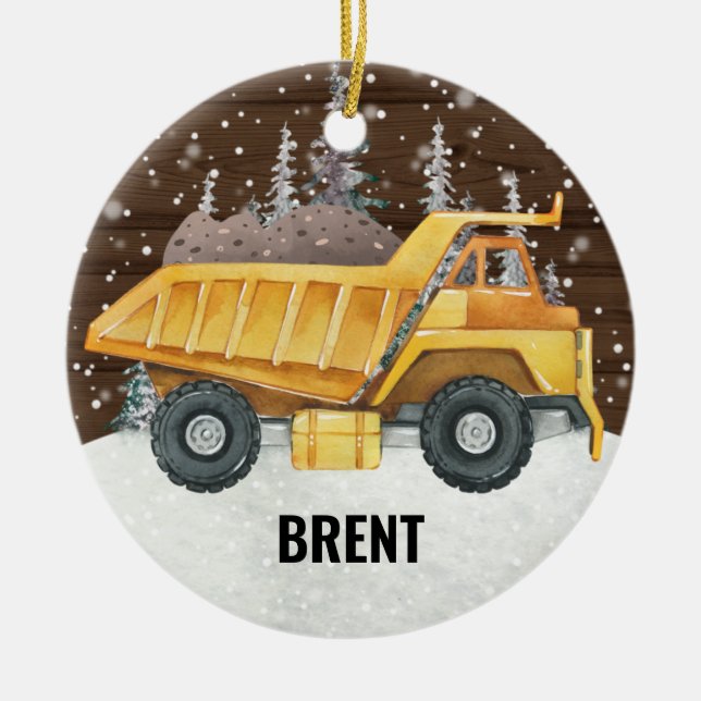 Dump Truck Construction Vehicle Christmas Ceramic Ornament (Front)
