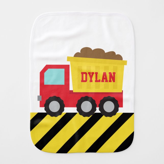 Dump Truck, Construction Vehicle for Baby Boy Burp Cloth (Front)
