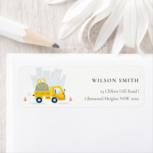 Dump Truck Construction Vehicle Kids Address Label (Insitu)