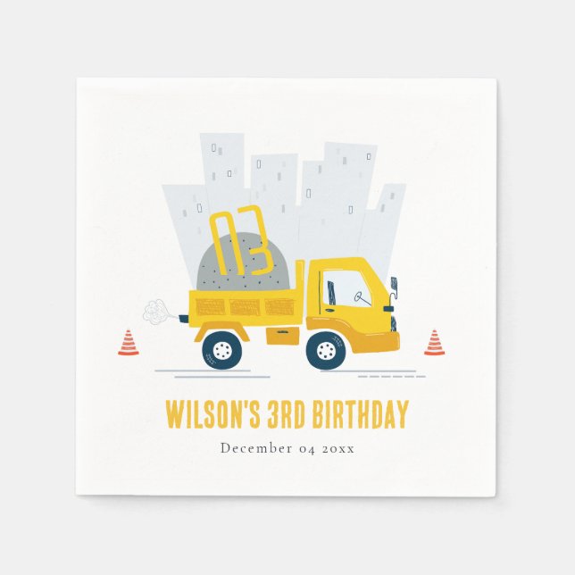 Dump Truck Construction Vehicle Kids Birthday Napkins (Front)