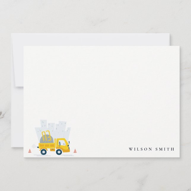 Dump Truck Construction Vehicle Kids Birthday Note Card (Front)