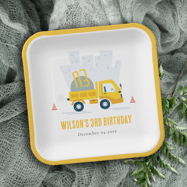 Dump Truck Construction Vehicle Kids Birthday Paper Plates (Creator Uploaded)