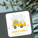 Dump Truck Construction Vehicle Kids Birthday Square Sticker<br><div class="desc">A Fun Cute Dump Truck Construction Vehicle Kids Birthday Collection.- it's an Elegant Simple Minimal sketchy Illustration of yellow grey dump truck carrying the Birthday year, perfect for your little ones construction vehicle theme birthday party. It’s very easy to customize, with your personal details. If you need any other matching...</div>