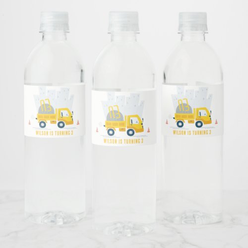 Dump Truck Construction Vehicle Kids Birthday  Water Bottle Label