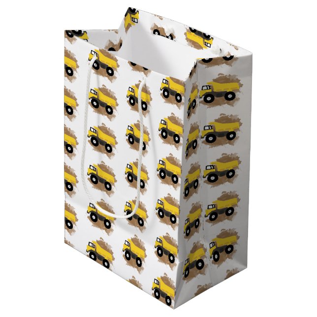 Dump Truck Construction Vehicle Mud Medium Gift Bag (Front Angled)