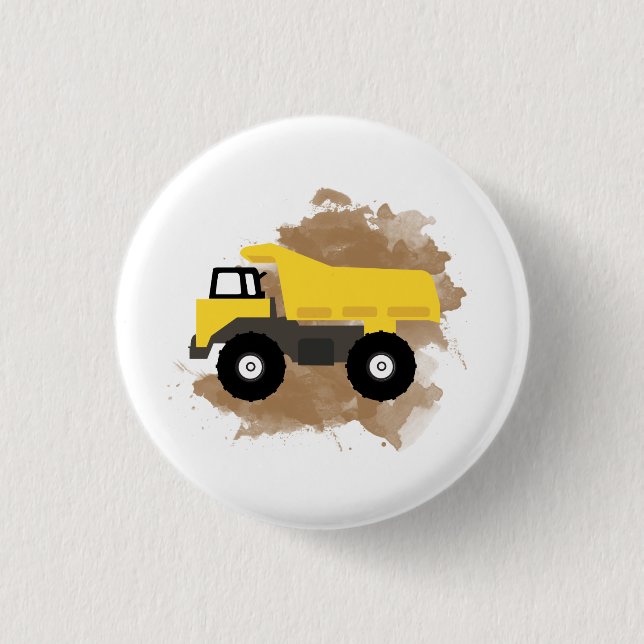 Dump Truck Construction Vehicle Mud Watercolor Button (Front)