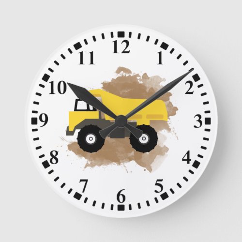Dump Truck Construction Vehicle Mud Watercolor Round Clock