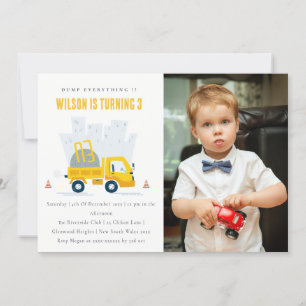 Dump Truck Construction Vehicle Photo Birthday Invitation
