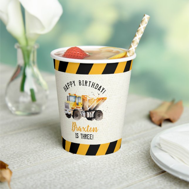 Dump Truck Construction Zone Birthday Balloon Paper Cups (Insitu)